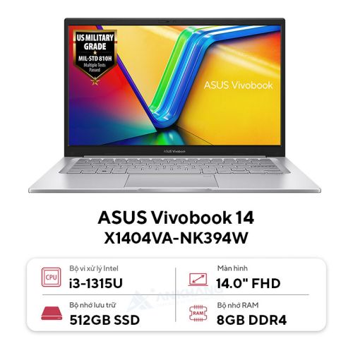 Laptop Asus VivoBook X1404VA-NK394W (i3 1315U/8GB RAM/512GB SSD/14 FHD/Win11/Bạc)