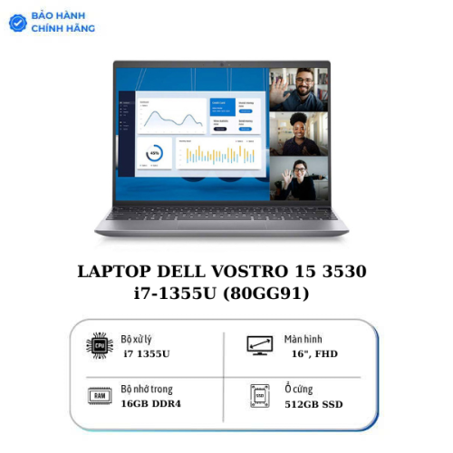 Laptop Dell Vostro 3530 (P112F/2H1TPI7/P112F010) (i7 1355U 16GB RAM/512GB SSD/15.6 inch FHD 120Hz/DOS/Đen)