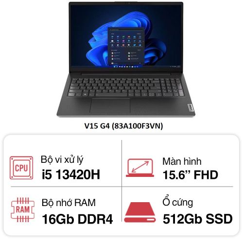 Laptop Lenovo V15 G4 (83A100F3VN) (i5 13420H8GB RAM512GB SSD15.6 WUXGADosXám)