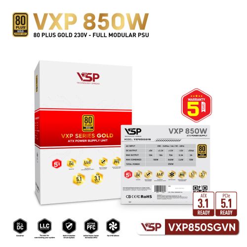 Bộ Nguồn Máy Tính VSP VXP850SGVN White (850W / 80 Plus Gold / Full Modular / ATX 3.1)